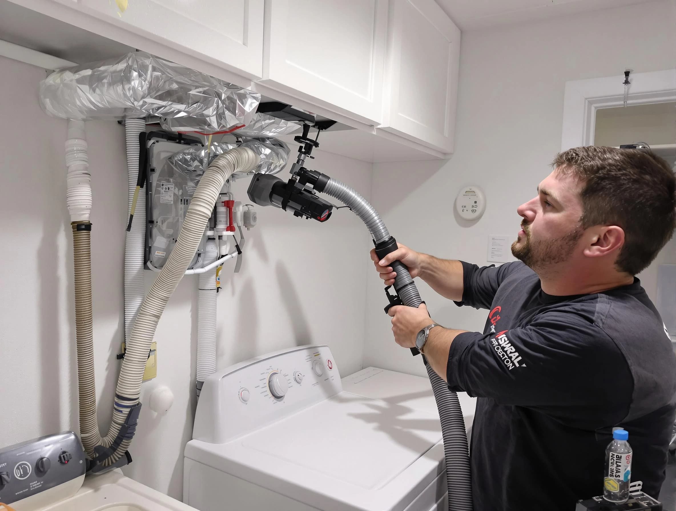 Temecula Dryer Vent Cleaning certified technician performing safety-focused gas dryer vent cleaning in Temecula